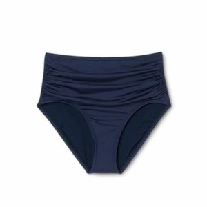 Navy Ruched High-Waisted Swim Bottoms Size Small